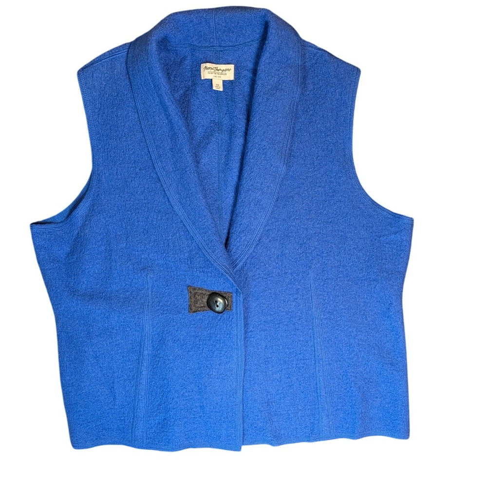 Norm Thompson Blue Boiled 100% Wool Vest Shawl Collar Single Button Womens 2X